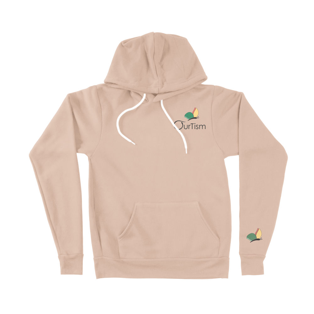 Tan pullover hoodie left chest