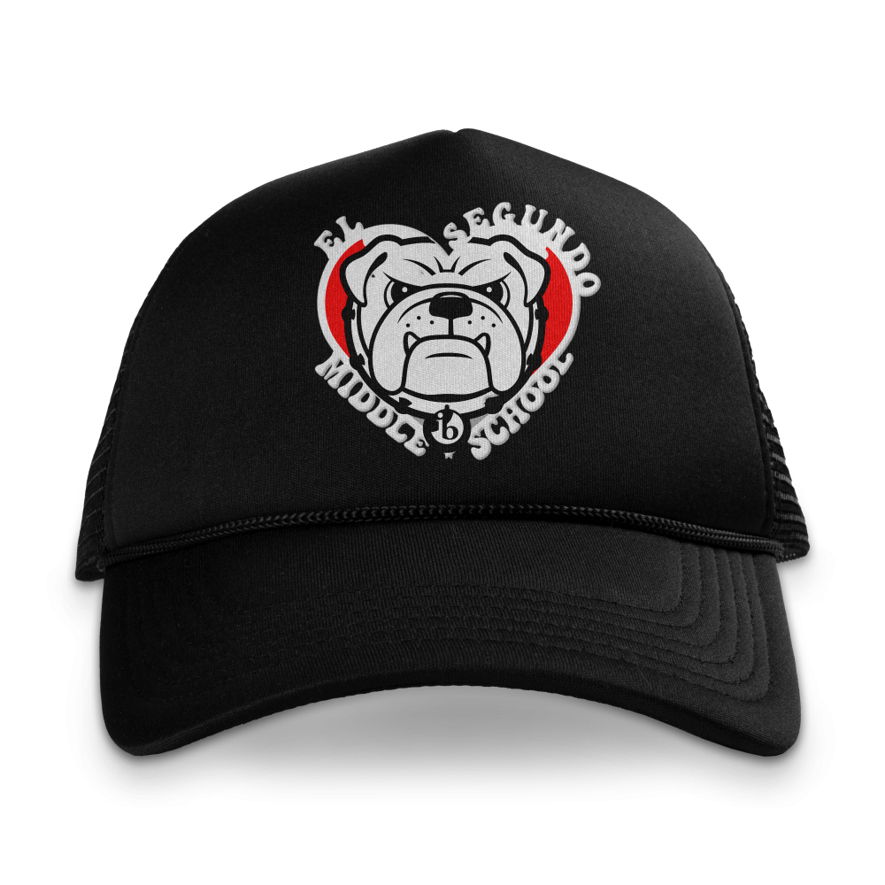 Heart bulldog black trucker hat