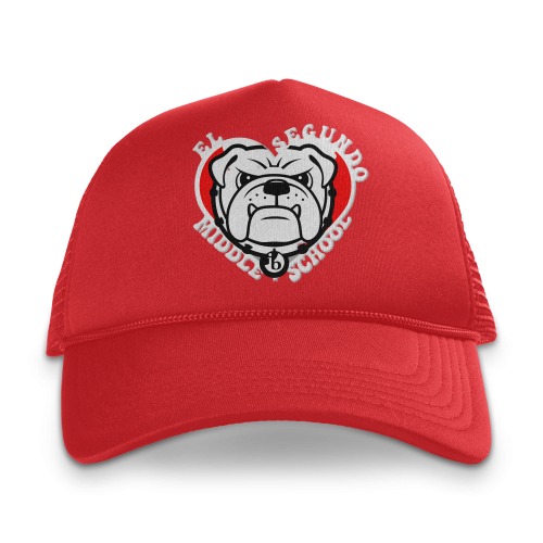 Heart bulldog red trucker hat