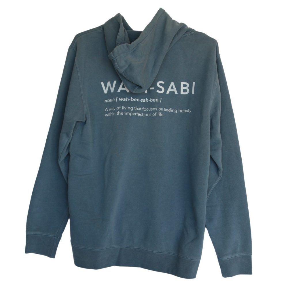 Wabi sabi blue grey hoodie back