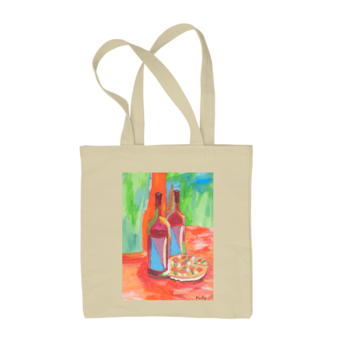 Flatbread and wine natural tote bag